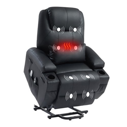 Bestier - 34.6'' Electric Power Lift Asist Recliner Chair with Massage and Heat, Fax Leather Reclining Chair with Cup Holders - Black-Front_Standard 