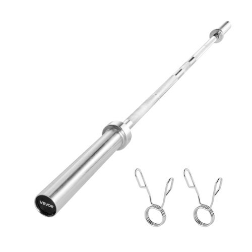 VEVOR - 6FT Barbell Bar, Fits 2-Inch Weight Plates, Chrome Plated Barbell Bar with Knurled Grip for Strength Training - Silver-Front_Standard 