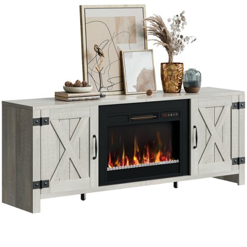 Bestier - 63'' Fireplace TV Stand with Electric Fireplace Heater & Storage Cabinet for TVs up to 70 Inch - White