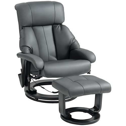 Homcom - Massage Recliner Chair with Ottoman, 360° Swivel Recliner and Footstool, 10 Point Vibration, PU Leather Reclining Chair - Gray-Front_Standard 