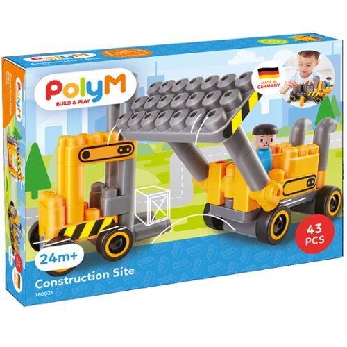 Hape - Hape: PolyM: Construction Site - Yellow-Grey - 43pc Building Blocks Toy Set-2+