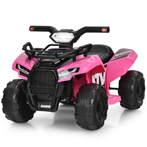 Costway - 6V Kids ATV Quad Electric Ride On Car Toy Toddler with LED Light MP3 - Pink-Front_Standard 