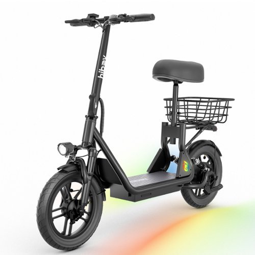 HiBoy - U3 Electric Scooter with Seat, 500W Motor, Neon Lights, 25-Mile Range & 20 mph Max Speed, 14" Tires - Black-Front_Standard 