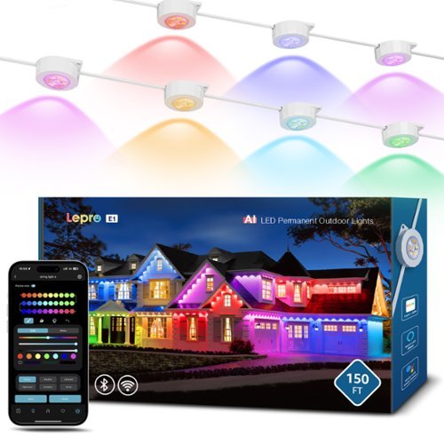 Lepro - E1 90-Light 150 ft. Smart RGBIC Outdoor Permanent String Light, Wi-Fi Bluetooth, for Christmas Halloween Holiday - Multicolor-Front_Standard 