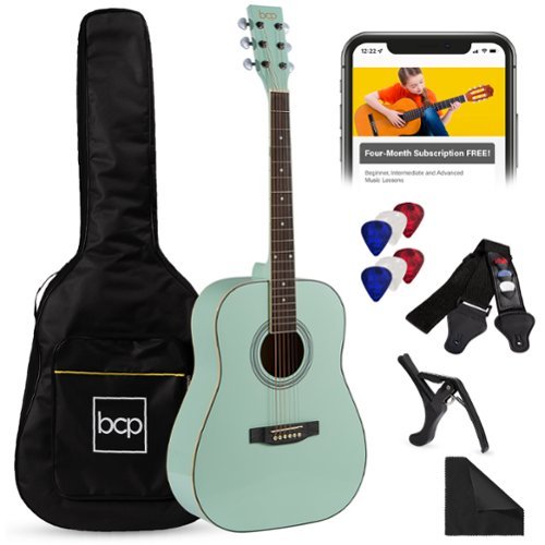 Best Choice Products - 41in Full Size All-Wood Acoustic Guitar Starter Kit w/Gig Bag, E-Tuner, Pick, Strap - Socal Green-Front_Standard 