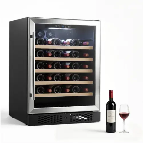 Front. VEVOR - 24 inch Wine Fridge 52-Bottle Wine Cooler Refrigerator for Home Bar, Under Counter Built-in or Freestanding Compressor - Black;Silver.
