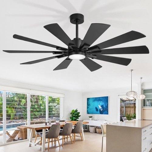 Breezary - 72-Inch Extra-Large Ceiling Fan with 10 Plywood Blades, DC Motor, 6-Speed Remote, Tri-Color LED Light, Dual Downrods - Matte Black-Front_Standard 