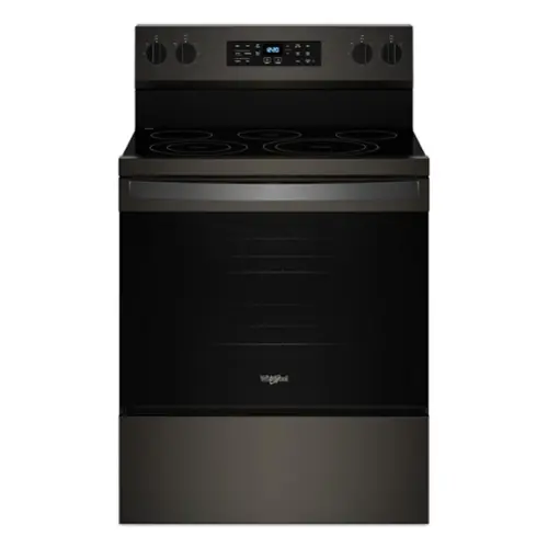 Front. Whirlpool - 5.3 Cu. Ft. Freestanding Electric Convection Range with No Preheat Air Fry and Air Baking - Black Stainless.