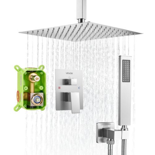 VEVOR - Shower Faucet Set, Rainfall Bathroom Shower System with 12-Inch Square Rain Shower Head and Handheld Spray - Brushed Nickel-Front_Standard 