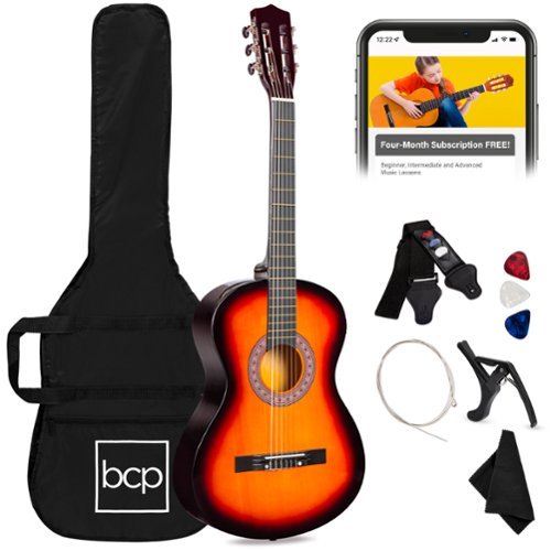 Best Choice Products - 38in Beginner Acoustic Guitar Starter Kit w/ Gig Bag, Strap, Extra Strings - Sunburst-Front_Standard 