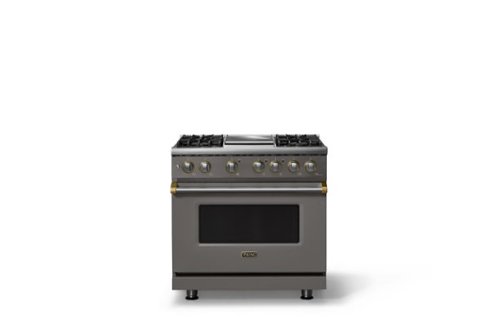 Viking - 36 in. Wide 4 Burner Pro 5 Series 5.6 Cu. Ft. Freestanding Sealed LP Dual Fuel Convection Range with Brushed Brass Trim - Damascus Gray