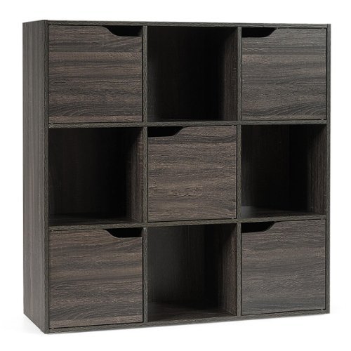 Costway - 9 Cube Bookcase Cabinet Wood Bookcase Storage Shelves Room Divider Organization - Gray-Front_Standard 