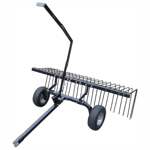 Yard Tuff - 72" Pine Straw ATV Tow Behind Steel Landscape Rake w/Wheels & Handle - Black-Front_Standard 
