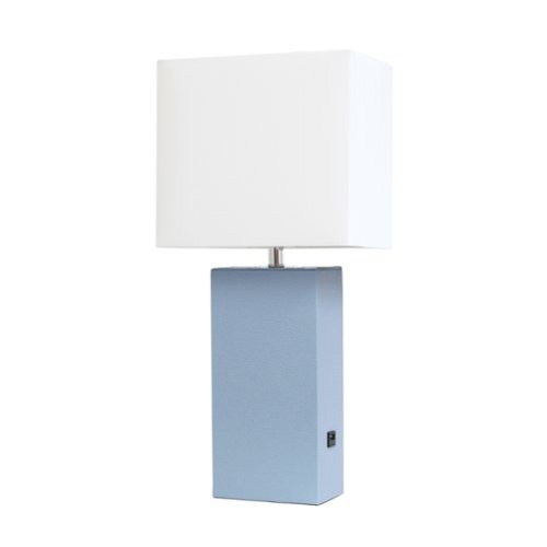 Lalia Home - Lexington Leather Base Modern Table Lamp with USB - Periwinkle-Front_Standard 