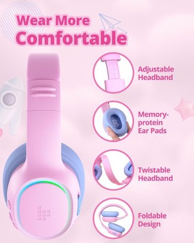 Tronsmart KH03 Kids Headphones, Bluetooth Active Noise Cancelling Wireless Headsets 74/85/93dB Safe Volume LED Lights 70H Playtime - Princess Pink BUY ONLINE