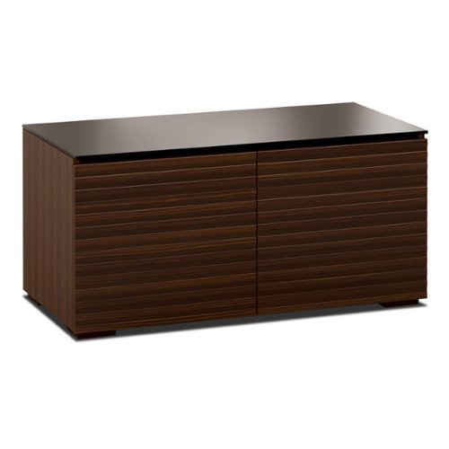 Salamander Designs - Chameleon Collection Zurich 221 Twin AV Cabinet (Horizontal Wood Pattern with Black Glass Top) - Dark Wood