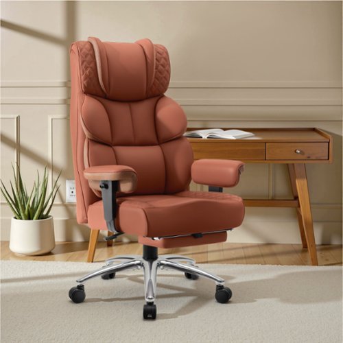 Brick Attic - Big and Tall Ergonomic Office Chair, Wide Executive Leather Reclining Gaming Chair with Footrest - Brown-Front_Standard 