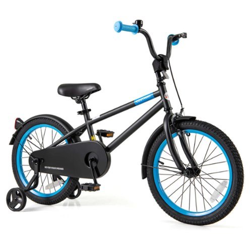 Costway - 18" Kids Bike with Adjustable Saddle Handlebar Removable Training Wheels Handbrake - Black-Front_Standard 