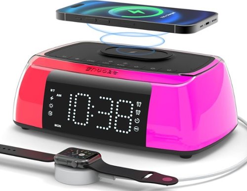 Stamp n Camp - Alarm Clock with Wireless Charging, Digital Loud Sound Machine, Night Light, Bluetooth Speaker, Dimmable Bedside for - default-Front_Standard 