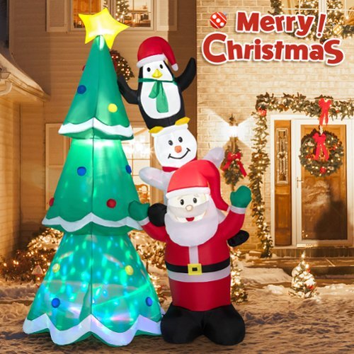 Costway 8.7FT Inflatable Christmas Tree with Santa Claus & Snowman & Penguin Blow-up Decoration - Multicolor