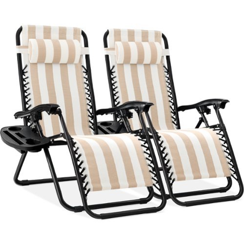 Best Choice Products - Set of 2 Zero Gravity Lounge Chair Recliners for Patio, Pool w/ Cup Holder Tray - Tan Striped-Front_Standard 