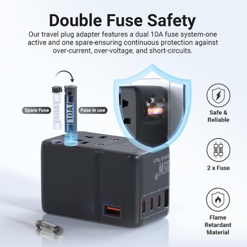 MINIX 85W GaN-III Universal Travel Adapter with 3-USB-C/2-USB-A, AC Outlet, US/UK/EU/AU Travel Charger for Laptops Phones - Black BUY IN DUBAI