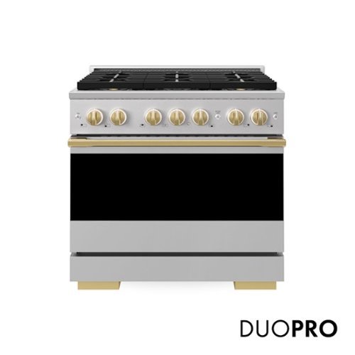 ZLINE - Autograph 36 in. 5.2 cu. ft. Marino Freestanding DuoPro Dual Fuel Range with Convection Oven & Gold Accents - Stainless Steel