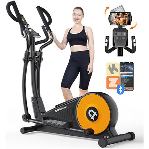 Pooboo - Elliptical machine With 16 resistance levels and LCD display, Silent Elliptical Trainer For Home, 350LBS weight capacity - Orange-Front_Standard 