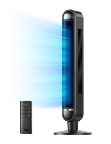 Dreo - 42 in. Tower Fan with Remote, 6 Speed, 12 H Timer, 90° Oscillation in Black-Front_Standard 