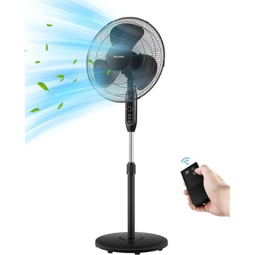 Pelonis - 16 Pedestal Remote Control Oscillating Stand Up Fan 7-Hour Timer 3-Speed and Adjustable Height - Black-Front_Standard 