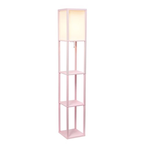 Lalia Home - Column Shelf 1400lm Floor Lamp with Linen Shade - LIGHT PINK-Front_Standard 
