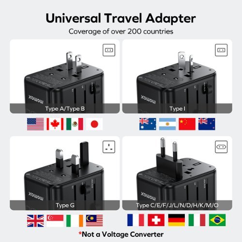 Momax 1-World 4-Port Travel Charger 17W Black - Black WORLDWIDE DELIVERY