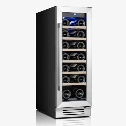 Front. Yeego - Yeego 12" 18-Bottle Wine Cooler: Compressor fridge, glass door， built-in/freestanding. - Stainless Steel.