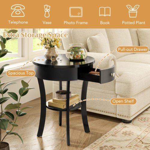 Costway 2 PCS 2 tier Side End Sofa Table Round Nightstand Bedroom