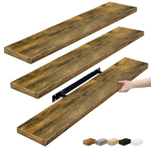 Sorbus - Floating Shelves for Wall - 35 Inch Long Bathroom Shelves, Wall Decor for Bedroom, Kitchen, Living Room - Brown-Front_Standard 