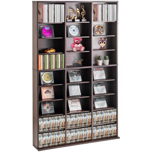 VEVOR - Media Storage Cabinet, 9-layer DVD Shelf Holds up to 756 CDs, Adjustable CD Shelves 27 Compartments - Espresso-Front_Standard 