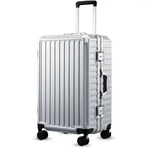 Front. LUGGEX - LUGGEX 24 Inch Aluminum Frame Zipperless Polycarbonate Spinner Hard Shell Suitcase - LX-ZX - Silver.