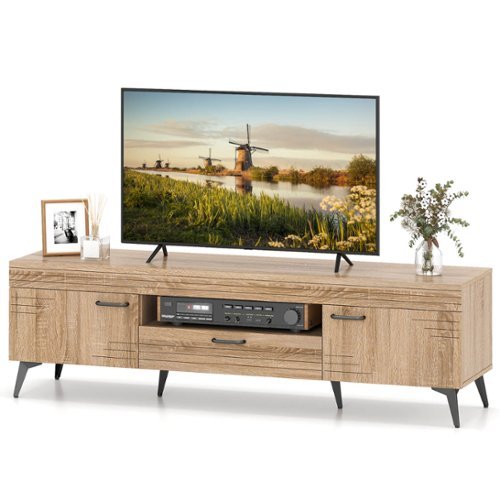 Costway - TV Stand for 65 Inch TVs Modern Entertainment Center with Drawer 2 Storage Cabinets - Brown-Front_Standard 