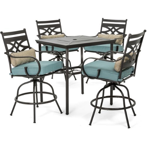 Hanover - Montclair 5-Piece High-Dining Patio Set with 4 Swivel Chairs and a 33-In. Counter-Height Dining Table - Ocean Blue/Brown-Front_Standard 