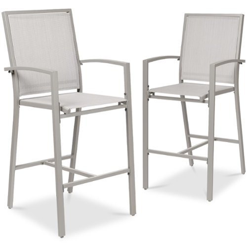 Best Choice Products - Outdoor Barstools Set of 2, Bar Height Patio Chairs w/ All-Weather Mesh - Gray/Gray-Front_Standard 