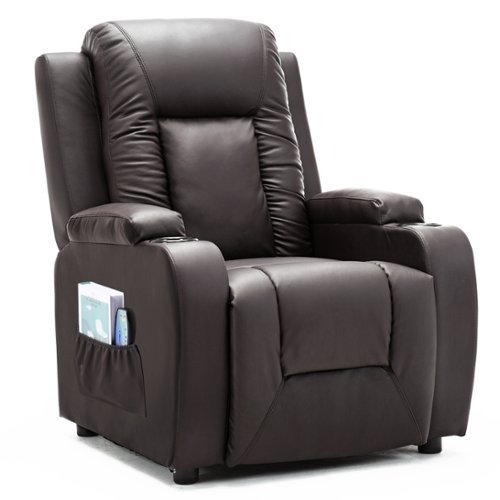 CloudRest Pro - Recliner Chair with Cup Holders,Heat and Massage PU Rocking Chair - Brown-Front_Standard 