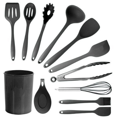 MegaChef - Silicone Cooking Utensils, Set of 12 - Black-Front_Standard 