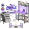 Aheaplus - L Shaped Desk with Hutch, 58.7'' Long Gaming Desk with 3 Fabric Drawers, LED Lights & Power Outlets, Reversible - White Oak-Front_Standard