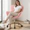 KERDOM - Flower Vanity Chair with Back & Wheels, Swivel Dresser Chair Home Office Desk Chair for Girls, Fleece Cute Makeup Chair - Pink-Front_Standard