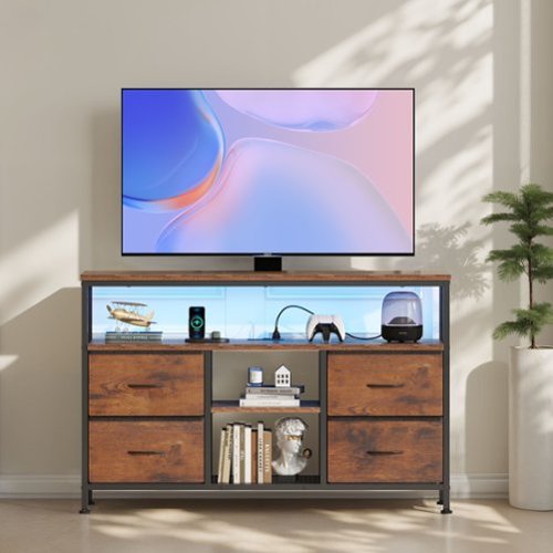 Bestier - 50”TV Stand with LED Lights, 4 Drawers, Power Outlets & USB Ports, Media Console with Open Shelves - Brown-Front_Standard 