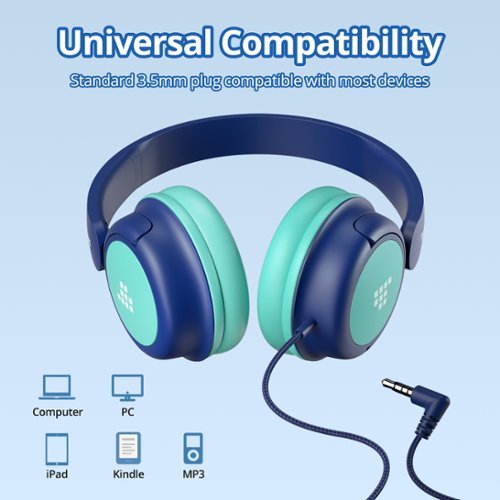 Tronsmart KH01C Wired Headphones for School Travel, Safe Volume Limited, Foldable Lightweight Over-Ear Headphones for PC/Tablet - Blue/Green WHERE TO BUY