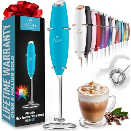 Zulay Kitchen - Powerful Milk Frother Handheld Foam Maker for Lattes by Milk Boss - Blue Teal-Front_Standard 