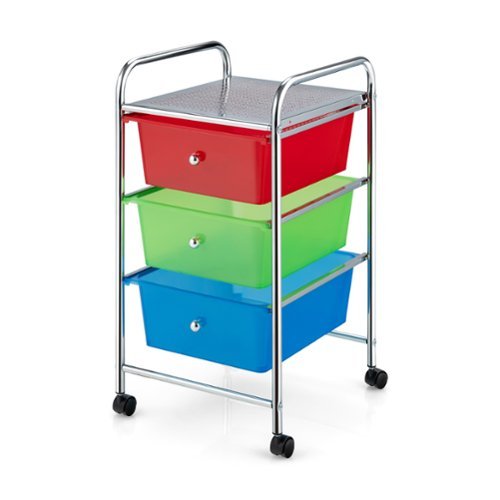 Costway - 3 Drawers Metal Rolling Storage Cart Scrapbook Supply & Paper Home Office - Multicolor-Front_Standard 