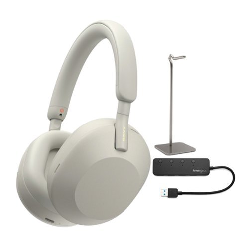 Sony - WH-1000XM5 Wireless Noise Canceling Headphones with USB Port and Stand - Silver-Front_Standard 