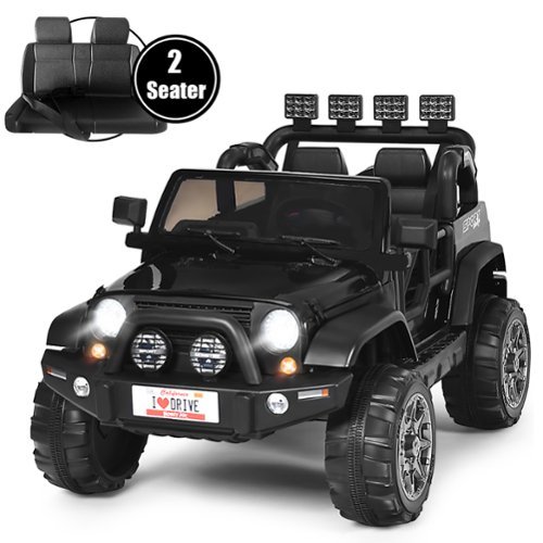 Costway - 12V Kids Ride On Car 2 Seater Truck RC Electric Vehicles w/ Storage Room - Black-Front_Standard 